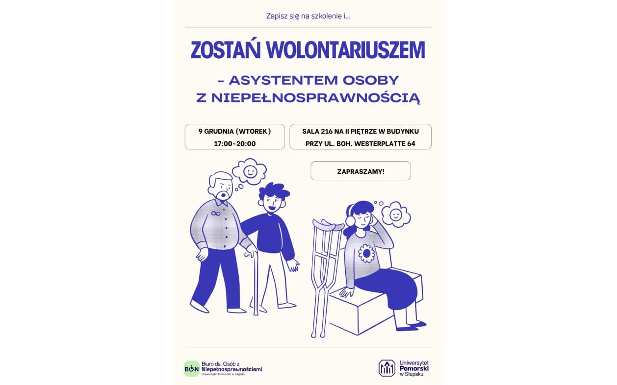 Zostań wolontariuszem-asystentem osoby z niepełnosprawnością