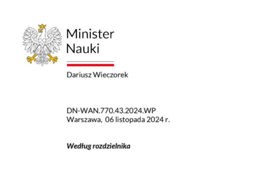 Pismo Ministra Nauki ws. dobiegającego końca okresu prowadzenia studiów doktoranckich
