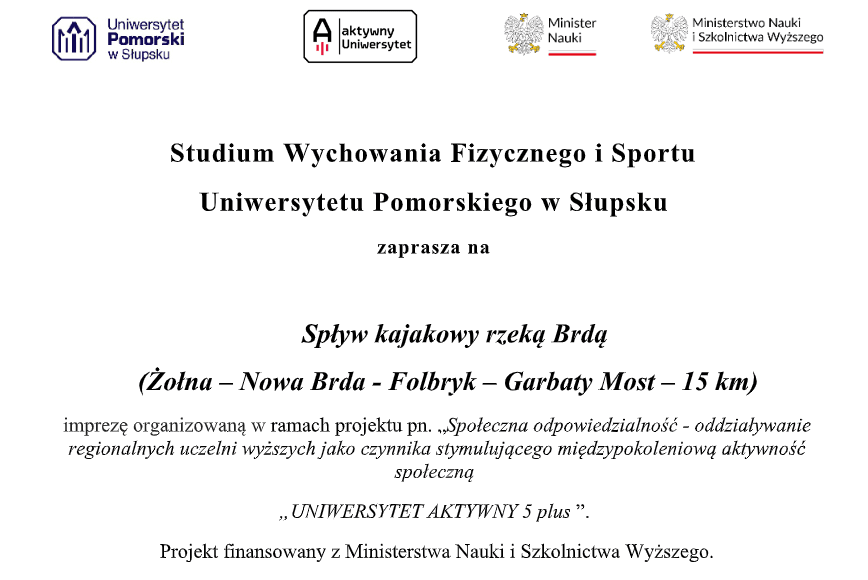 Spływ kajakowy rzeką Brdą (Żołna – Nowa Brda - Folbryk – Garbaty Most – 15 km)